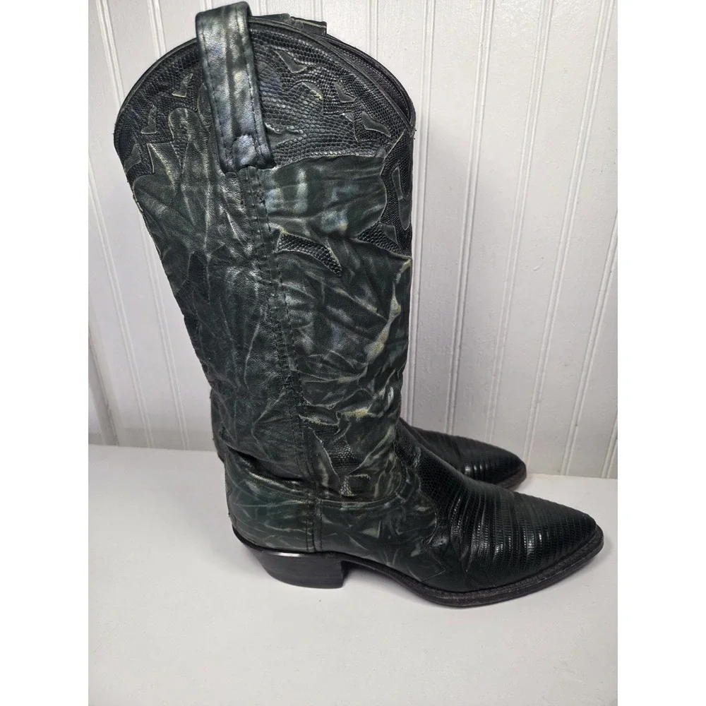 Rare Vintage Dan Post Green Teju Lizard Western Cowboy Boots Women's 7 Made USA - Picture 3 of 16